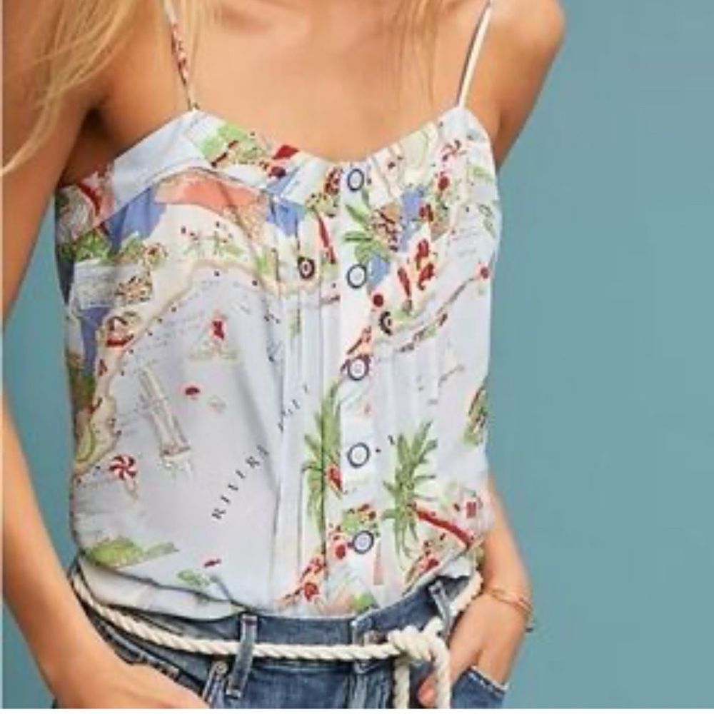 Maeve by Anthropologie Silk Souvenir Blue Printed Camisole